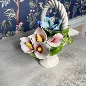 Vintage Capodimonte Porcelain Flowers Molded Floral Figurine Colorful Decor Made